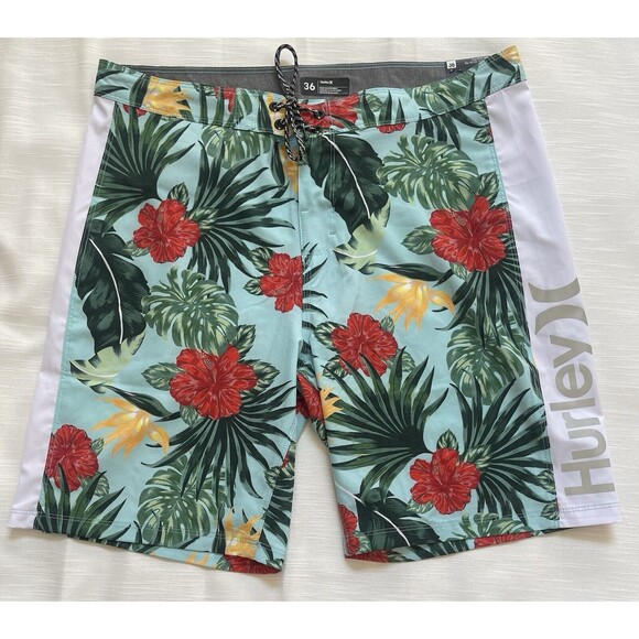 Hurley Men’s Turquoise Hibiscus Boardshort Sz 36 New - Picture 2 of 10